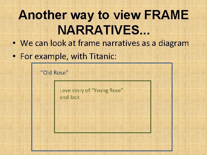 Another way to view FRAME NARRATIVES. . . • We can look at frame