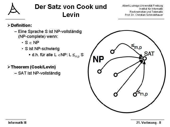 Der Satz von Cook und Levin Albert-Ludwigs-Universität Freiburg Institut für Informatik Rechnernetze und Telematik