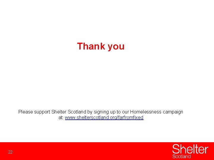 Thank you Please support Shelter Scotland by signing up to our Homelessness campaign at: