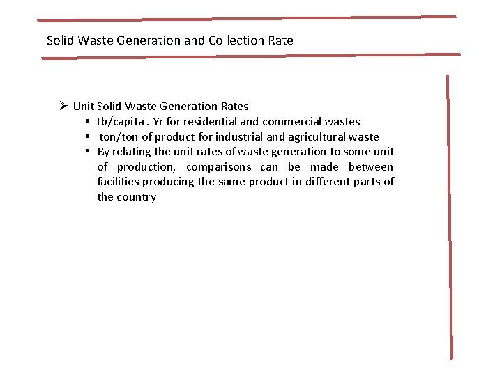 Solid Waste Generation and Collection Rate Ø Unit Solid Waste Generation Rates § Lb/capita.