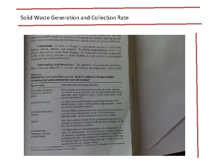 Solid Waste Generation and Collection Rate 