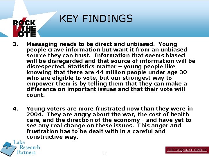 KEY FINDINGS 3. Messaging needs to be direct and unbiased. Young people crave information