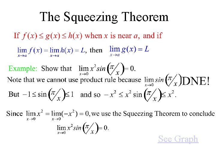 The Squeezing Theorem See Graph 