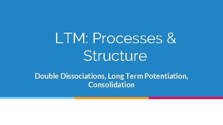 LTM: Processes & Structure Double Dissociations, Long Term Potentiation, Consolidation 