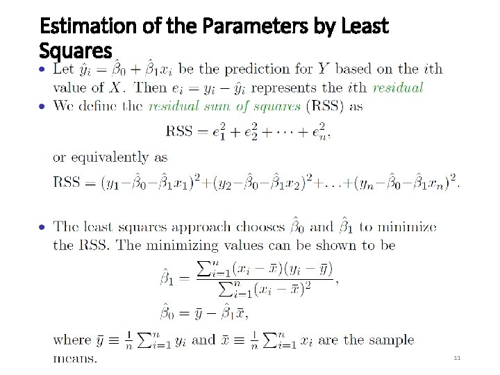 Estimation of the Parameters by Least Squares 11 