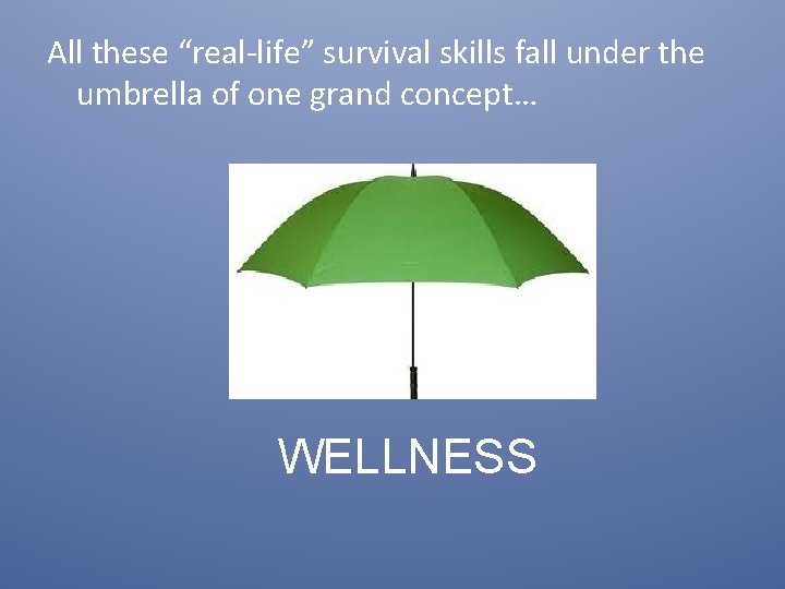 All these “real-life” survival skills fall under the umbrella of one grand concept… WELLNESS