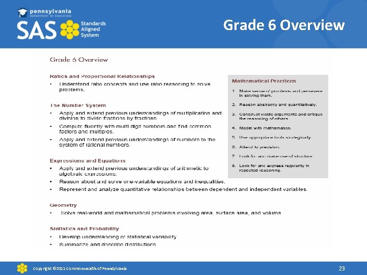 Grade 6 Overview Copyright © 2011 Commonwealth of Pennsylvania 23 