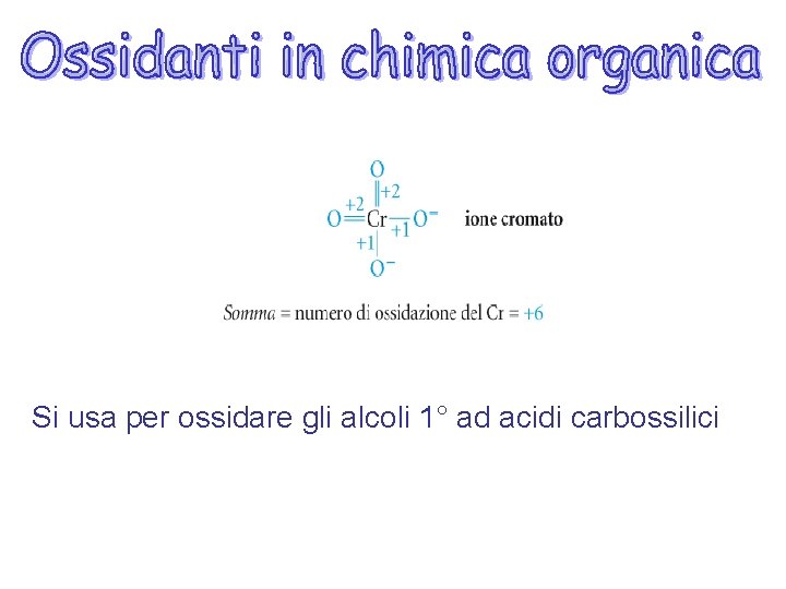 Si usa per ossidare gli alcoli 1° ad acidi carbossilici 