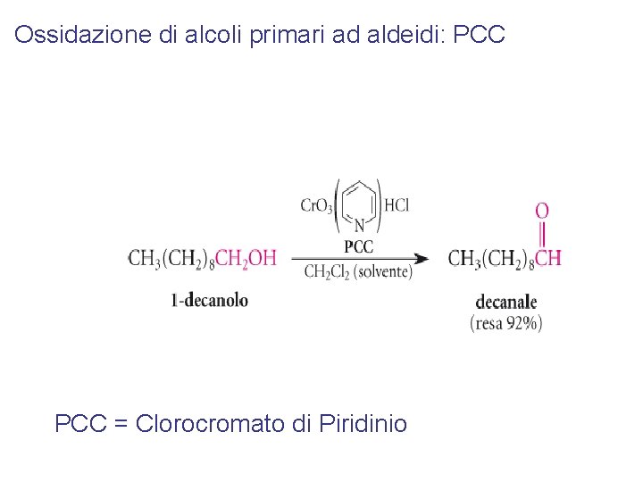 Ossidazione di alcoli primari ad aldeidi: PCC = Clorocromato di Piridinio 