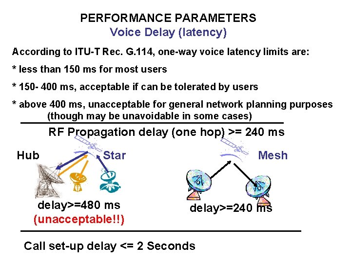 PERFORMANCE PARAMETERS Voice Delay (latency) According to ITU-T Rec. G. 114, one-way voice latency