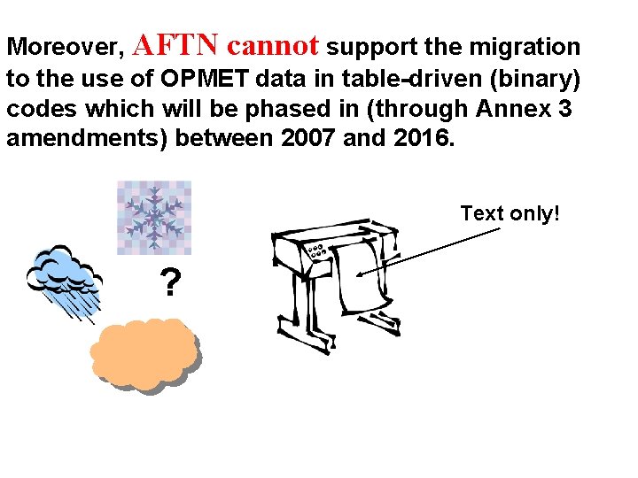 Moreover, AFTN cannot support the migration to the use of OPMET data in table-driven