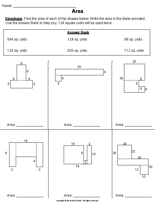 Name: _________________ Area Directions: Find the area of each of the shapes below. Write