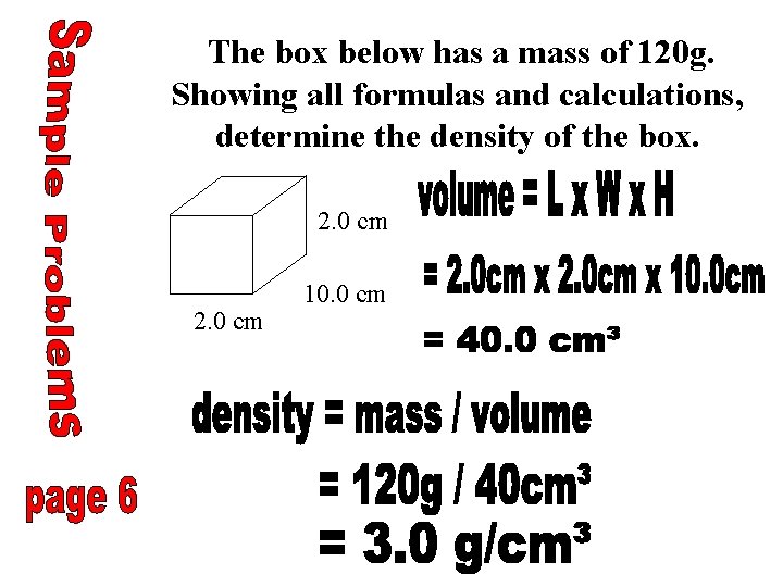 The box below has a mass of 120 g. Showing all formulas and calculations,