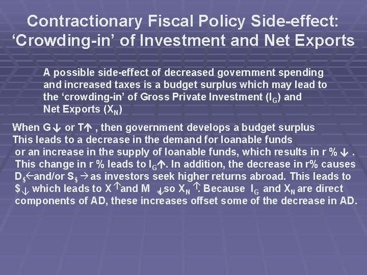 Contractionary Fiscal Policy Side-effect: ‘Crowding-in’ of Investment and Net Exports A possible side-effect of