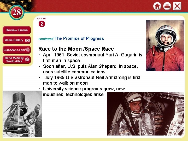 SECTION 2 continued The Promise of Progress Race to the Moon /Space Race Image