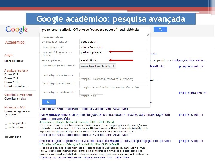 Google acadêmico: pesquisa avançada 