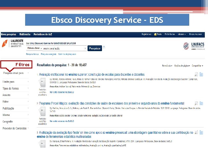 Ebsco Discovery Service - EDS Filtros 