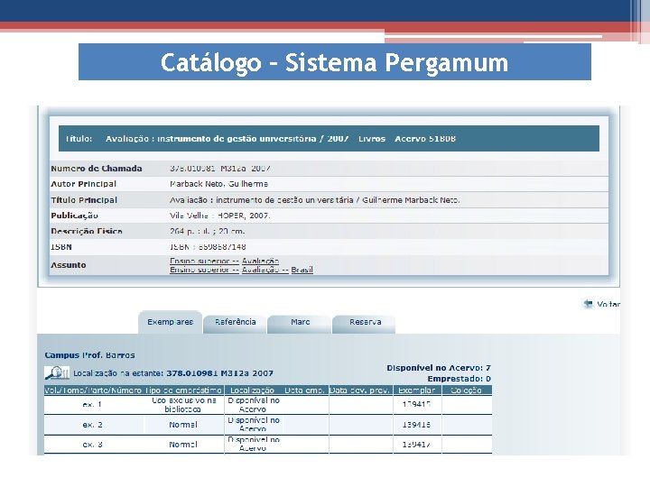 Catálogo – Sistema Pergamum 