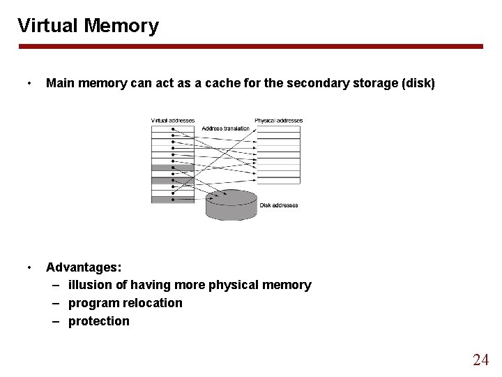 Virtual Memory • Main memory can act as a cache for the secondary storage