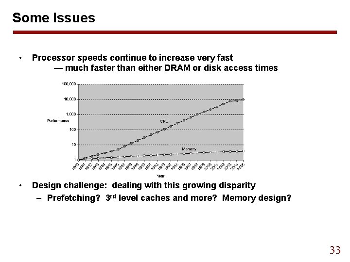 Some Issues • Processor speeds continue to increase very fast — much faster than