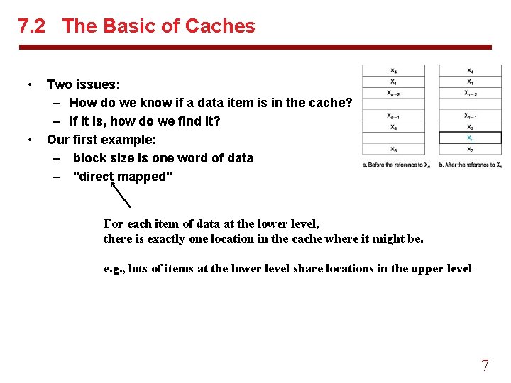 7. 2 The Basic of Caches • • Two issues: – How do we