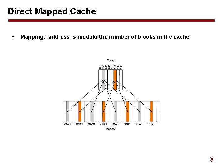 Direct Mapped Cache • Mapping: address is modulo the number of blocks in the