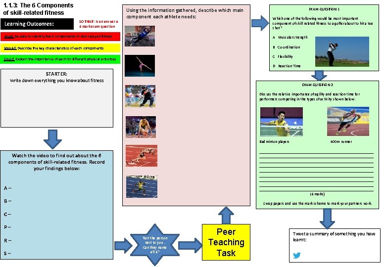 1. 1. 3: The 6 Components of skill-related fitness Learning Outcomes: SO THAT: I