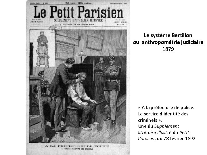 Le système Bertillon ou anthropométrie judiciaire 1879 « À la préfecture de police. Le