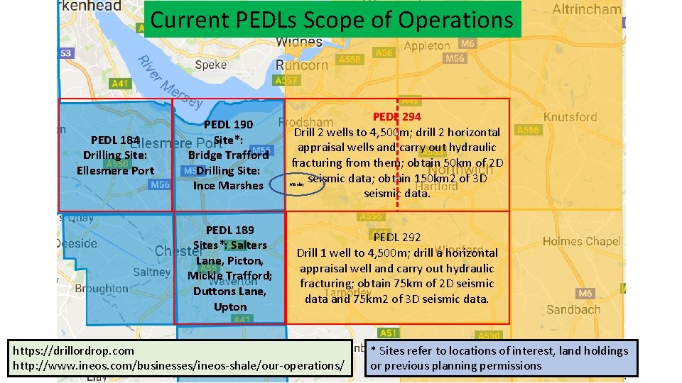 Current PEDLs Scope of Operations PEDL 184 Drilling Site: Ellesmere Port PEDL 190 Site*: