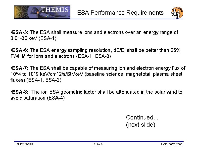 ESA Performance Requirements • ESA-5: The ESA shall measure ions and electrons over an