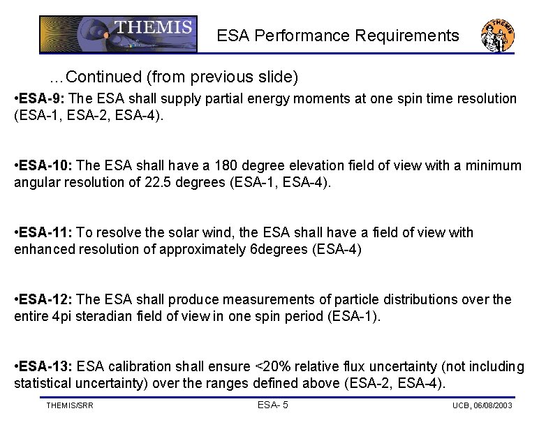 ESA Performance Requirements …Continued (from previous slide) • ESA-9: The ESA shall supply partial