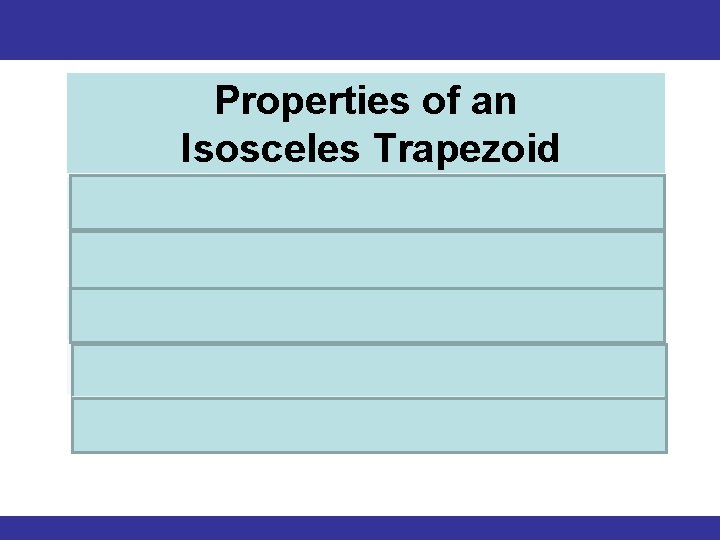 6 -6 Properties of Kites and Trapezoids Properties of an Isosceles Trapezoid 1. It 6 -6 Properties of Kites and Trapezoids Properties of an Isosceles Trapezoid 1. It