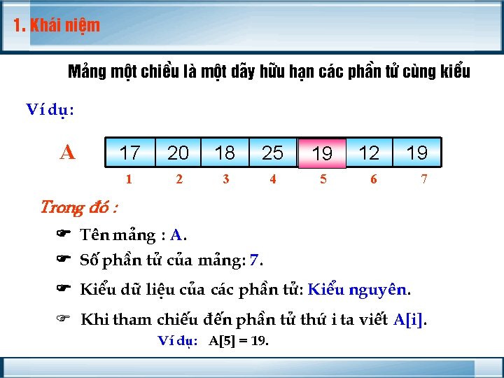 1. Kh¸i niÖm M¶ng mét chiÒu lµ mét d·y h÷u h¹n c¸c phÇn tö