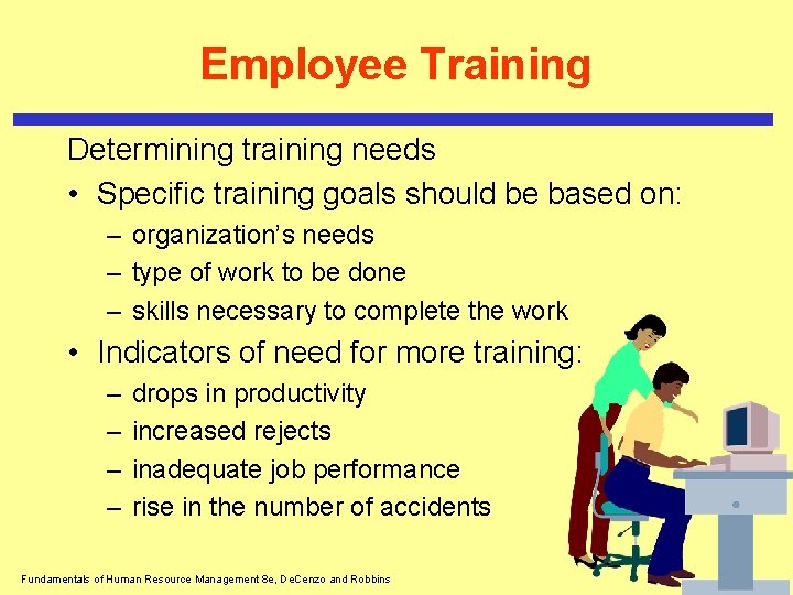 Employee Training Determining training needs • Specific training goals should be based on: –