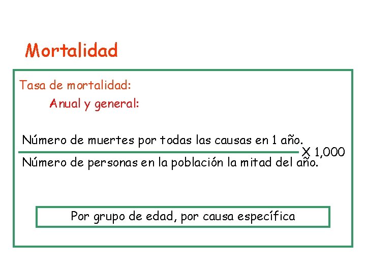 Mortalidad Tasa de mortalidad: Anual y general: Número de muertes por todas las causas Mortalidad Tasa de mortalidad: Anual y general: Número de muertes por todas las causas