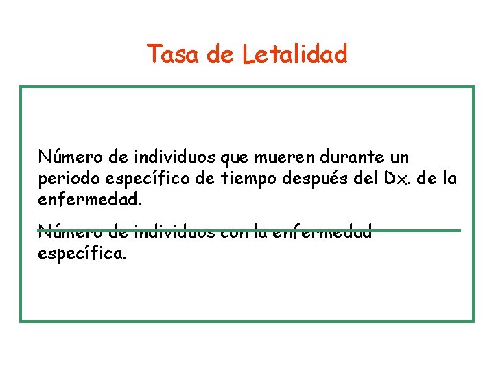 Tasa de Letalidad Número de individuos que mueren durante un periodo específico de tiempo