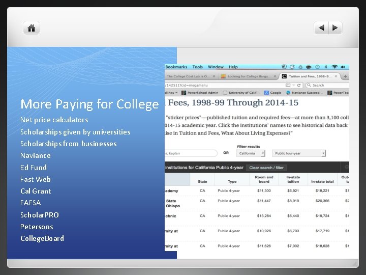 More Paying for College Net price calculators Scholarships given by universities Scholarships from businesses