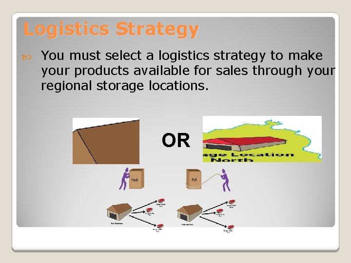 Logistics Strategy You must select a logistics strategy to make your products available for