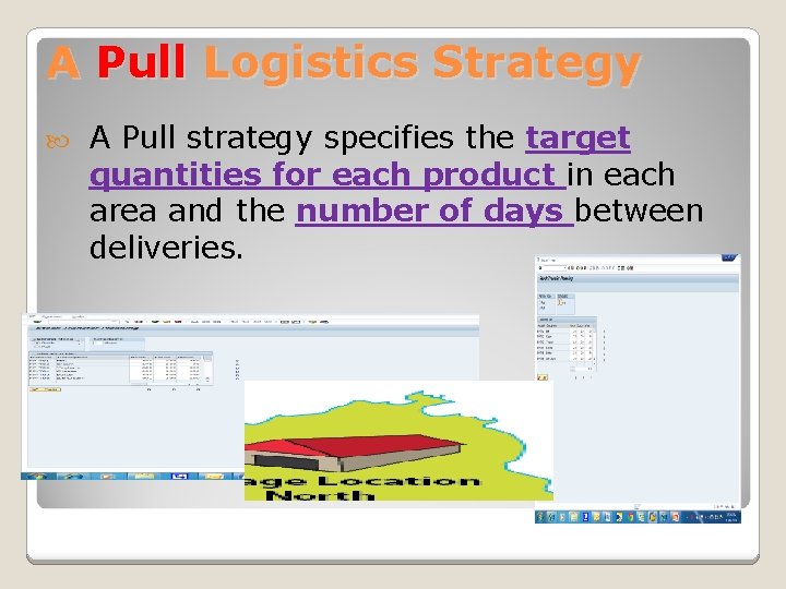 A Pull Logistics Strategy A Pull strategy specifies the target quantities for each product