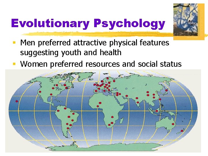 Evolutionary Psychology § Men preferred attractive physical features suggesting youth and health § Women