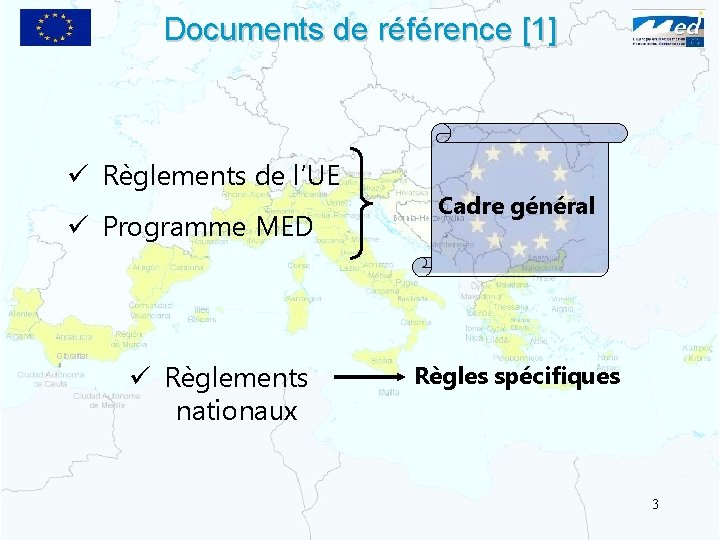 Documents de référence [1] ü Règlements de l’UE ü Programme MED ü Règlements nationaux