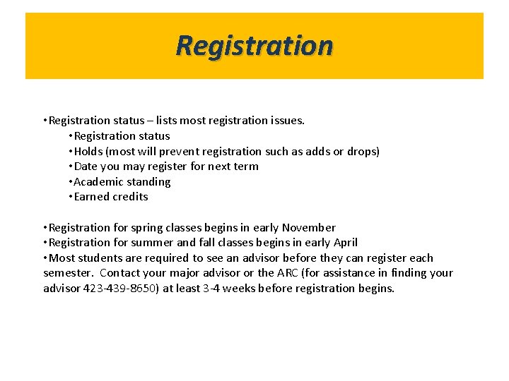 Registration What’s in Gold. Link? • Registration status – lists most registration issues. •