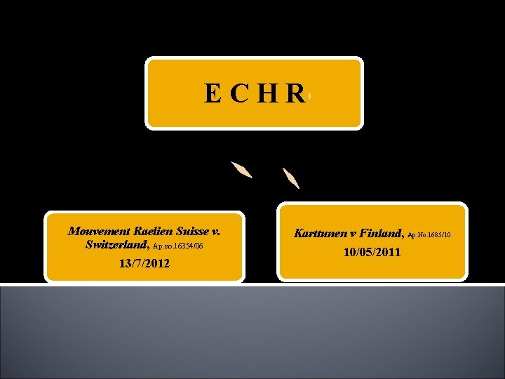 ECHR Mouvement Raelien Suisse v. Switzerland, Ap. no. 16354/06 13/7/2012 Karttunen v Finland, Ap.