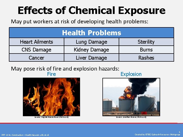 Effects of Chemical Exposure May put workers at risk of developing health problems: Health