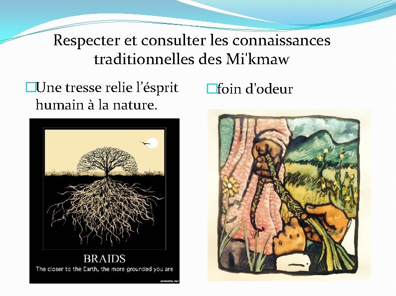 Respecter et consulter les connaissances traditionnelles des Mi'kmaw �Une tresse relie l’ésprit humain à