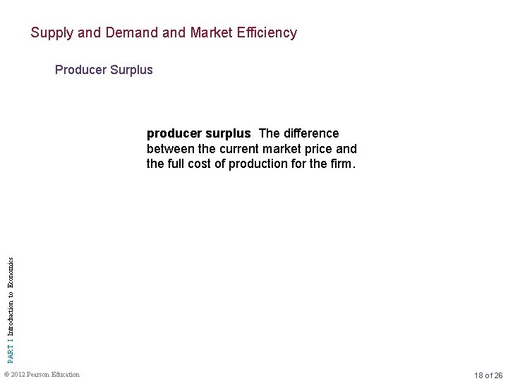 Supply and Demand Market Efficiency Producer Surplus PART I Introduction to Economics producer surplus
