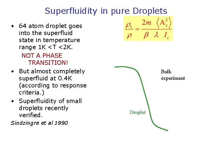 Superfluidity in pure Droplets • 64 atom droplet goes into the superfluid state in