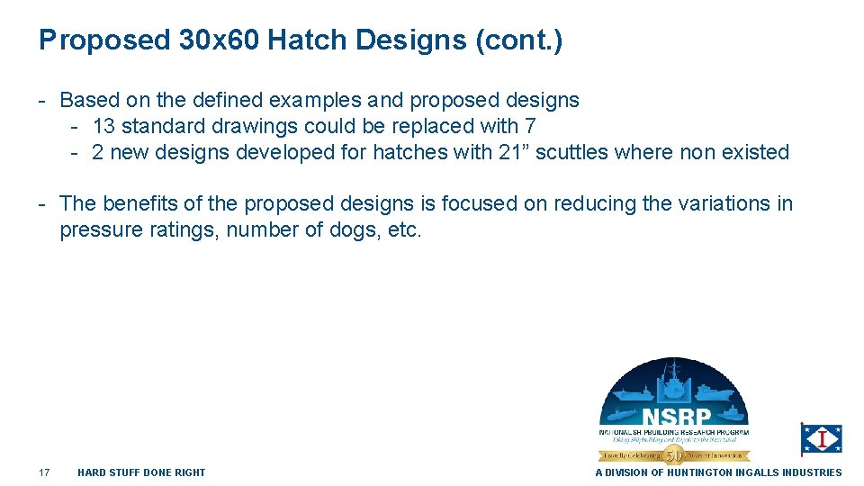 Proposed 30 x 60 Hatch Designs (cont. ) - Based on the defined examples