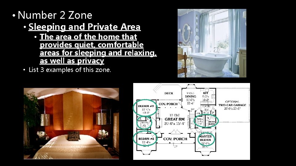  • Number 2 Zone • Sleeping and Private Area • The area of