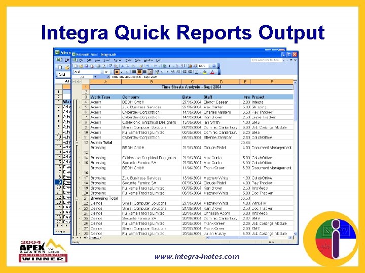 Integra Quick Reports Output www. integra 4 notes. com 